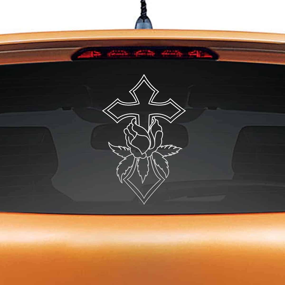 Cross Rose Car Rear Glass Sticker