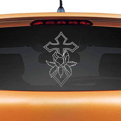 Cross Rose Car Rear Glass Sticker