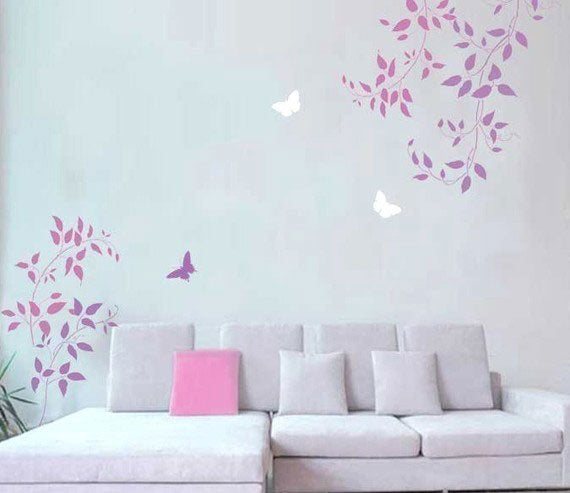 Delicate Leaves & Butterfly Paint Stencil