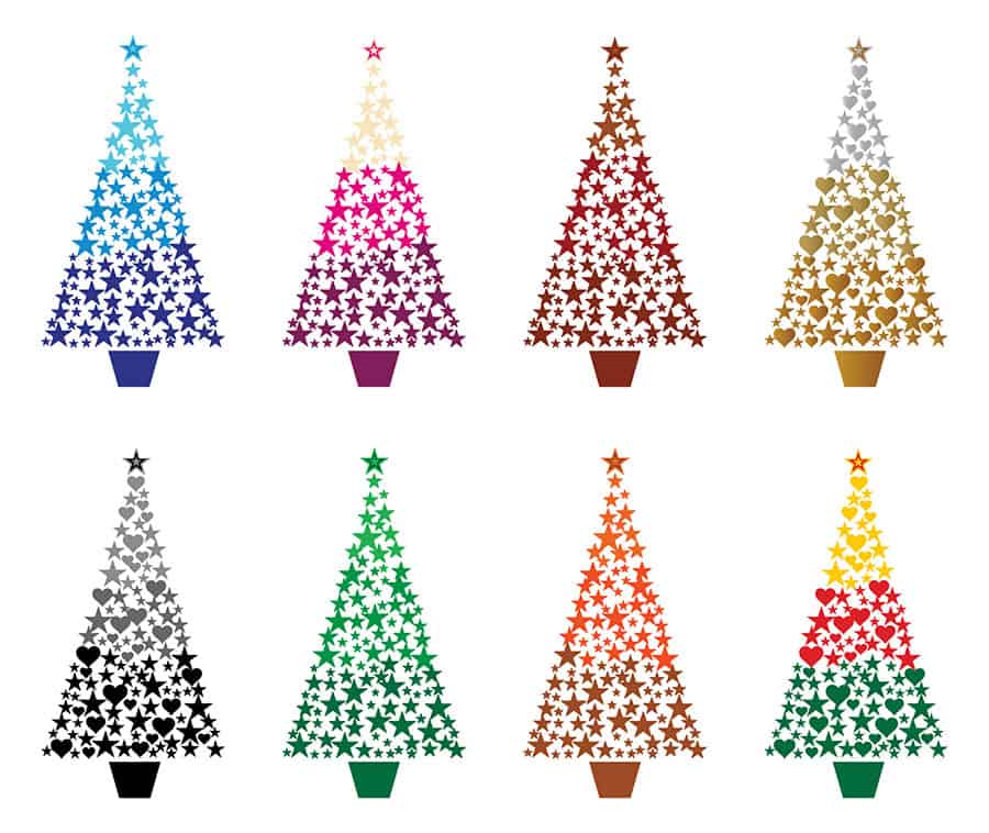 Multicolour Christmas Heart and Stars Trees Wall Sticker