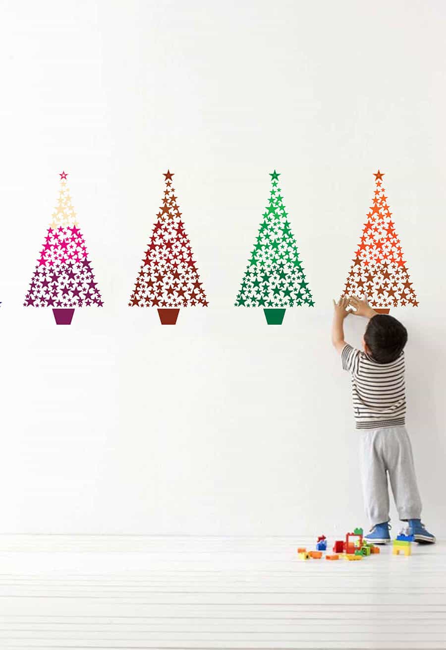 Multicolour Christmas Heart and Stars Trees Wall Sticker