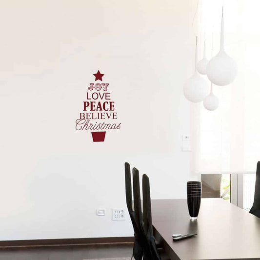 Joy Love Peace Believe Christmas Tree Wall Sticker