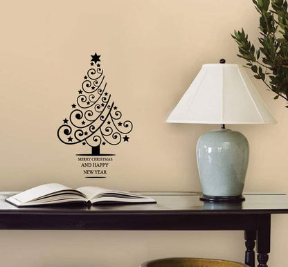 Merry Christmas &amp; Happy New Year Tree Wall Sticker