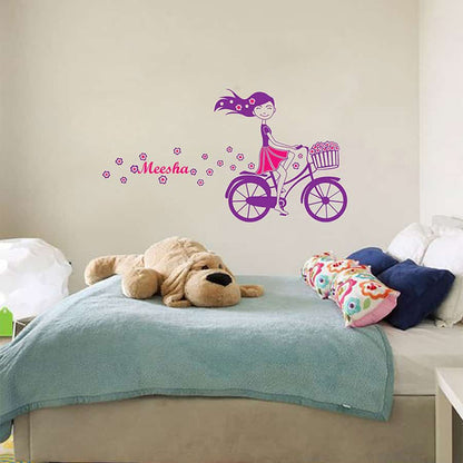 Cute Bicycle Girl Wall Sticker