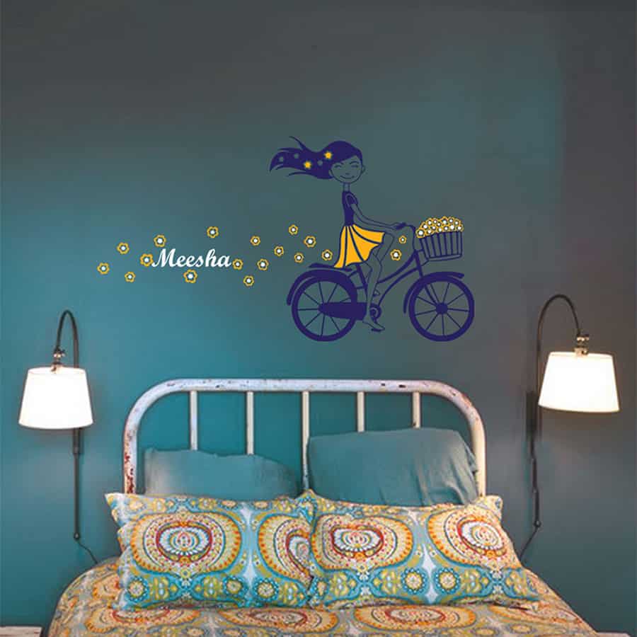 Cute Bicycle Girl Wall Sticker