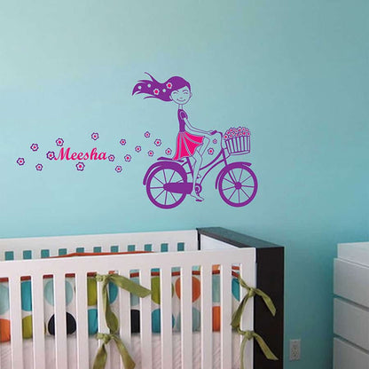 Cute Bicycle Girl Wall Sticker