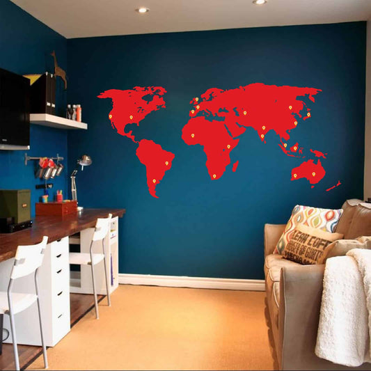 World Map Silhouette with Movable Marker Stickers Wall Sticker