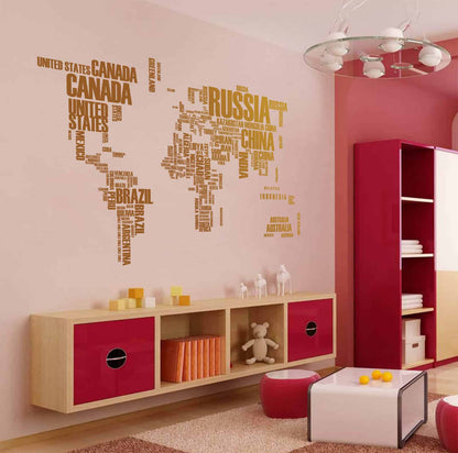 Letter World Map Wall Sticker