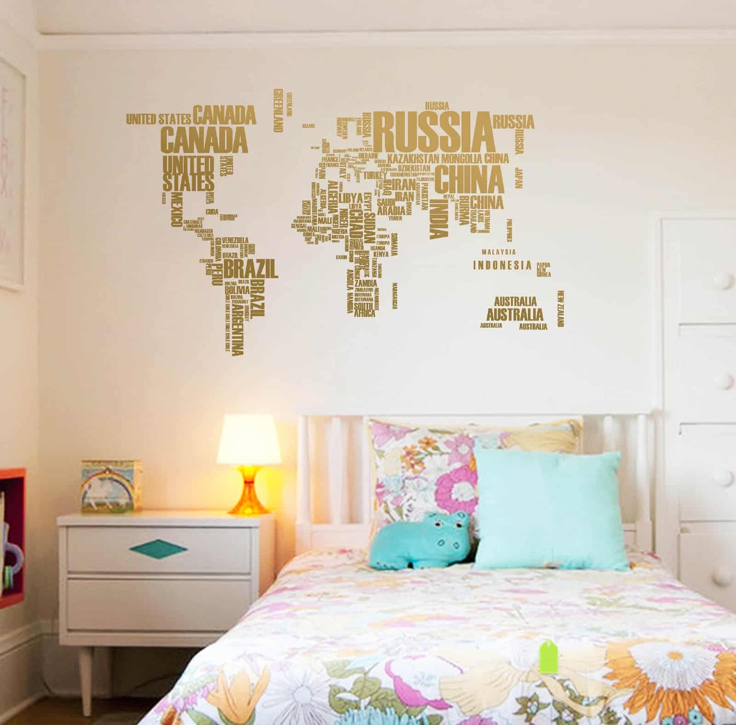 Letter World Map Wall Sticker