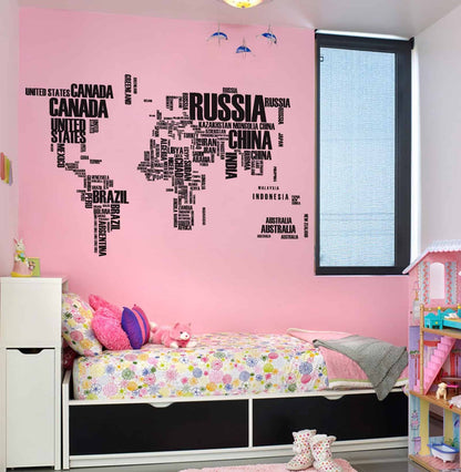 Letter World Map Wall Sticker