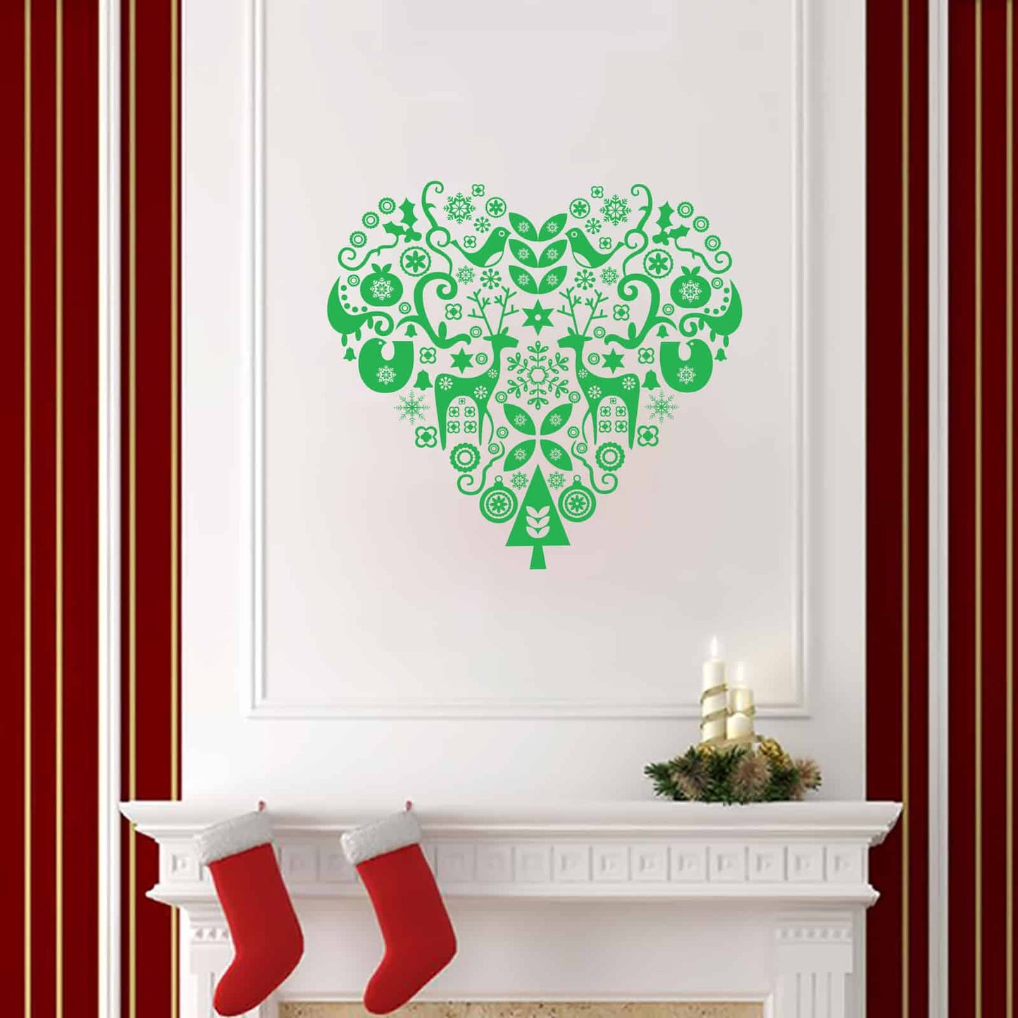 Deer Christmas Heart Wall Sticker