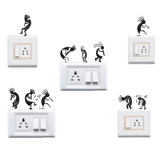 Vinyl Ancient Tribal People Switchboard Sticker (Black) - Set of 9