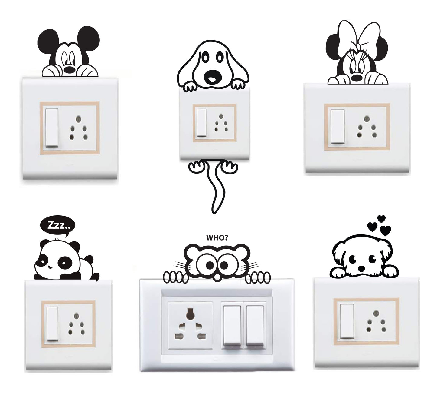 Vinyl Artistic Pets Switch Board Decal Sticker ( Black , Set of 6), Animal, Self-Adhesive