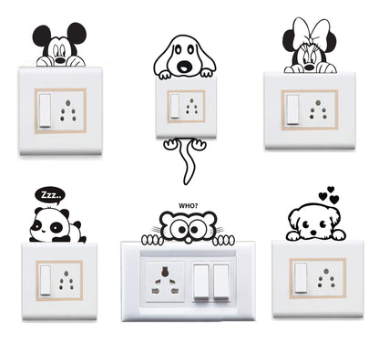 Vinyl Artistic Pets Switch Board Decal Sticker ( Black , Set of 6), Animal, Self-Adhesive