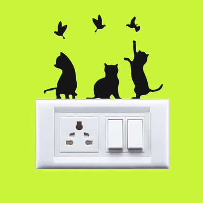 Vinyl Cute Cats Combo Switch Board Sticker - Set of 5 (Black)