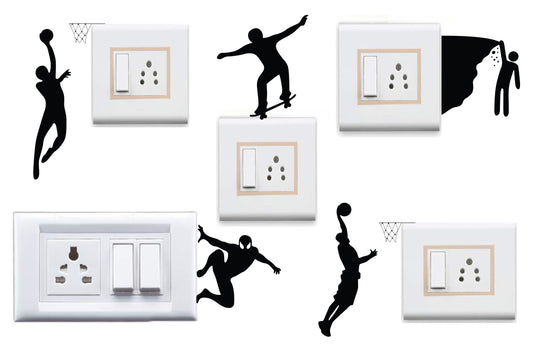 Vinyl Sports Combo Switch Board Sticker - Set of 5 (Black)