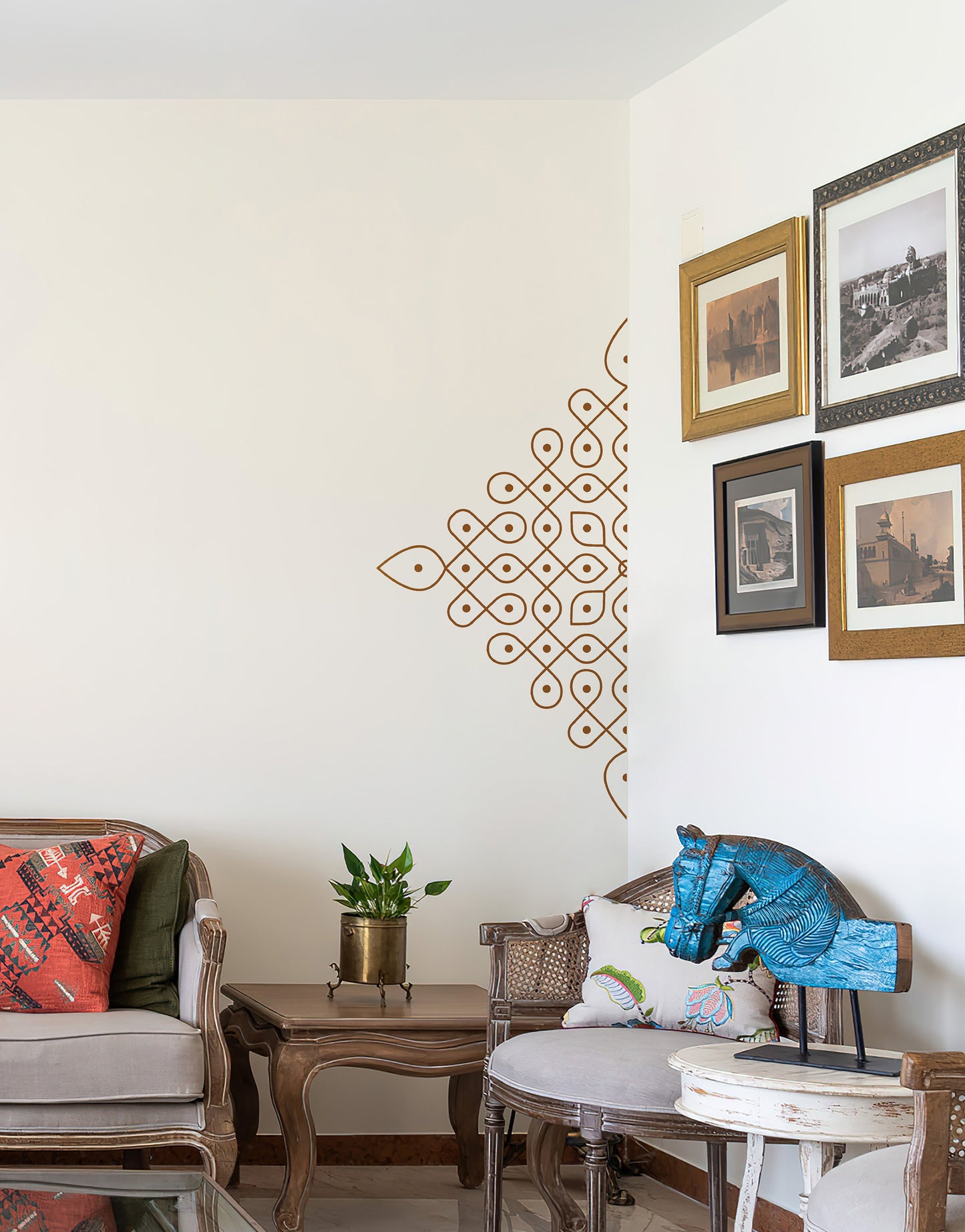 Kolam Wall Sticker - 25x50 Inch Half Rangoli Design for Home & Office Decor