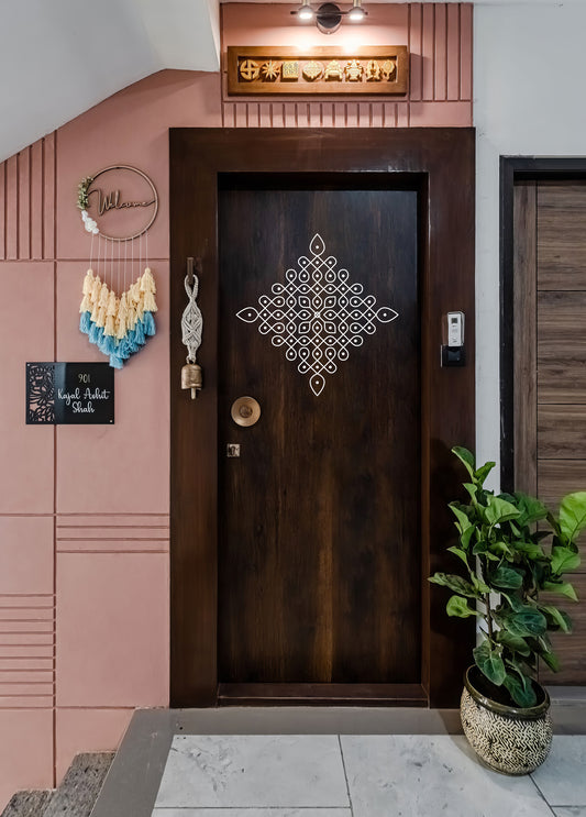 Kolam Wall Sticker (22x22inch Medium ) - Decorative Indian Decor Accent for Any Room - WhiteColour