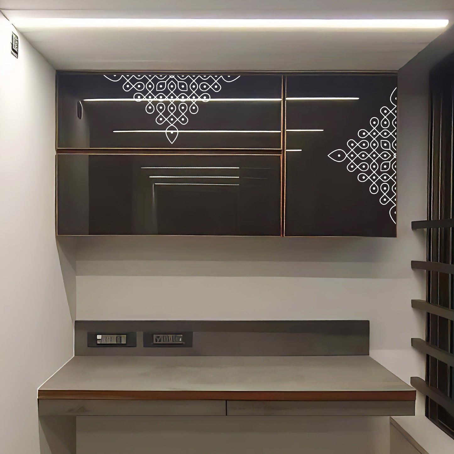 Kolam Wall Sticker (22x22inch Medium ) - Decorative Indian Decor Accent for Any Room - WhiteColour