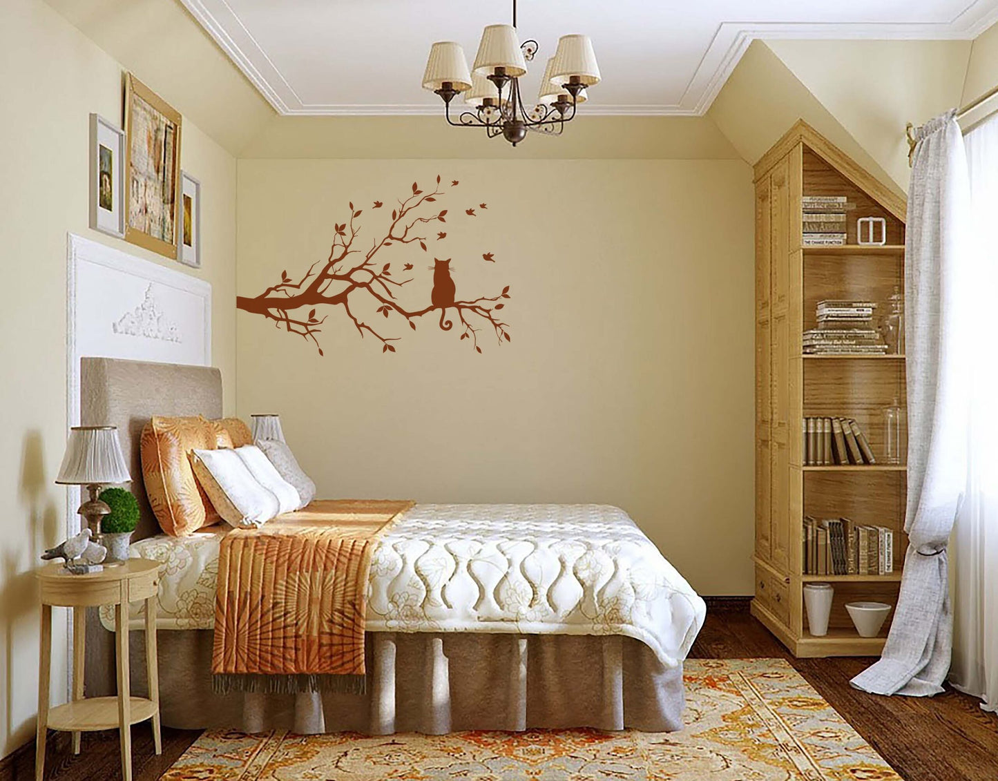 Tree Branch with Birds &amp; Cat Wall Sticker