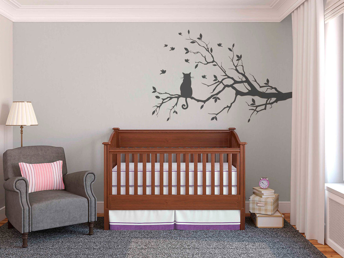 Tree Branch with Birds &amp; Cat Wall Sticker