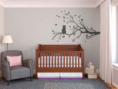 Tree Branch with Birds &amp; Cat Wall Sticker