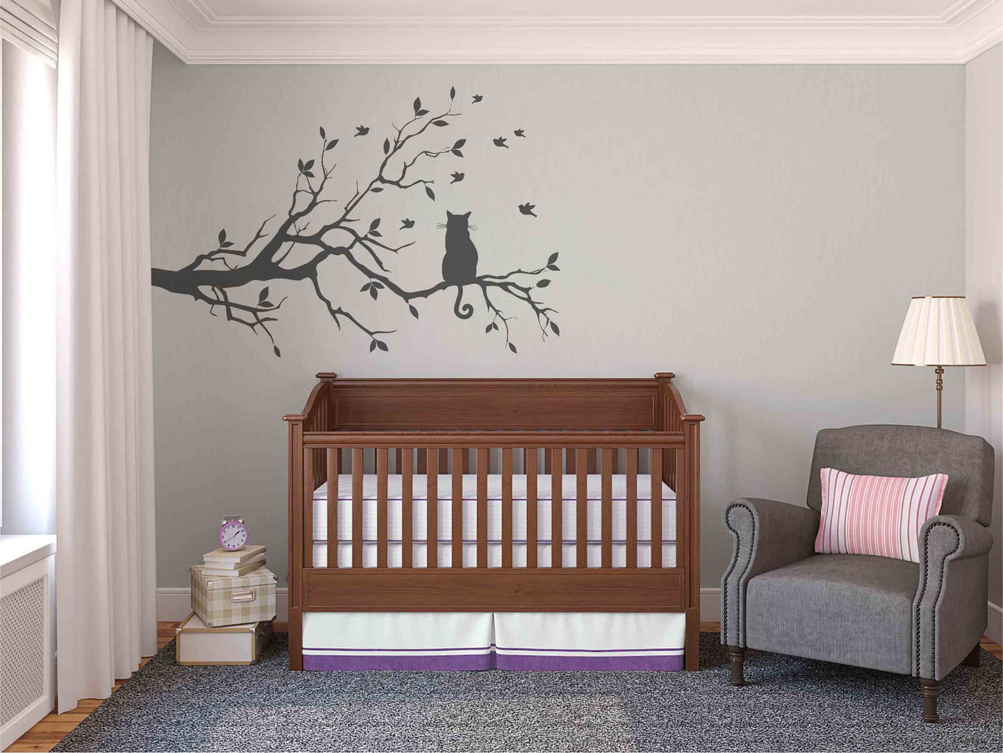 Tree Branch with Birds &amp; Cat Wall Sticker