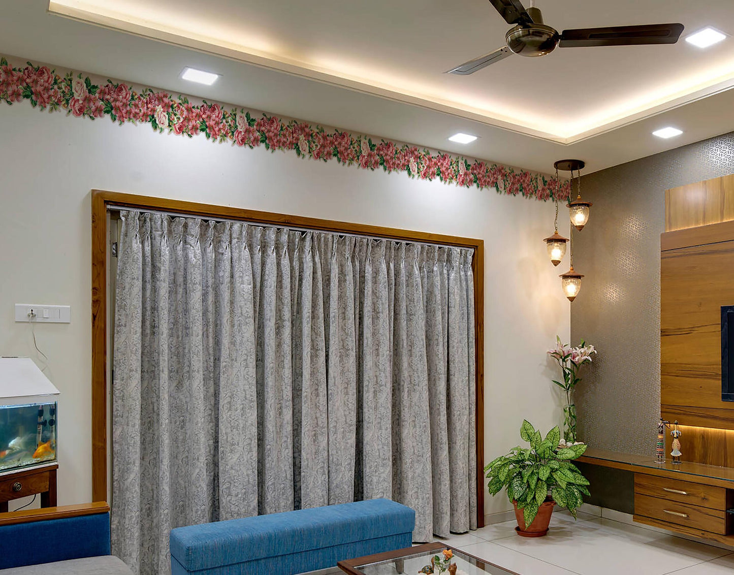 Multicolor Flowers Painted Wall Border For Room