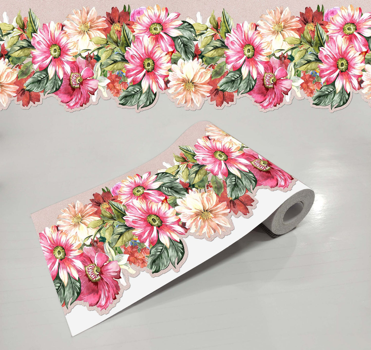 Orchid Hibiscus Flowers With Butterflies Wall Sticker Border