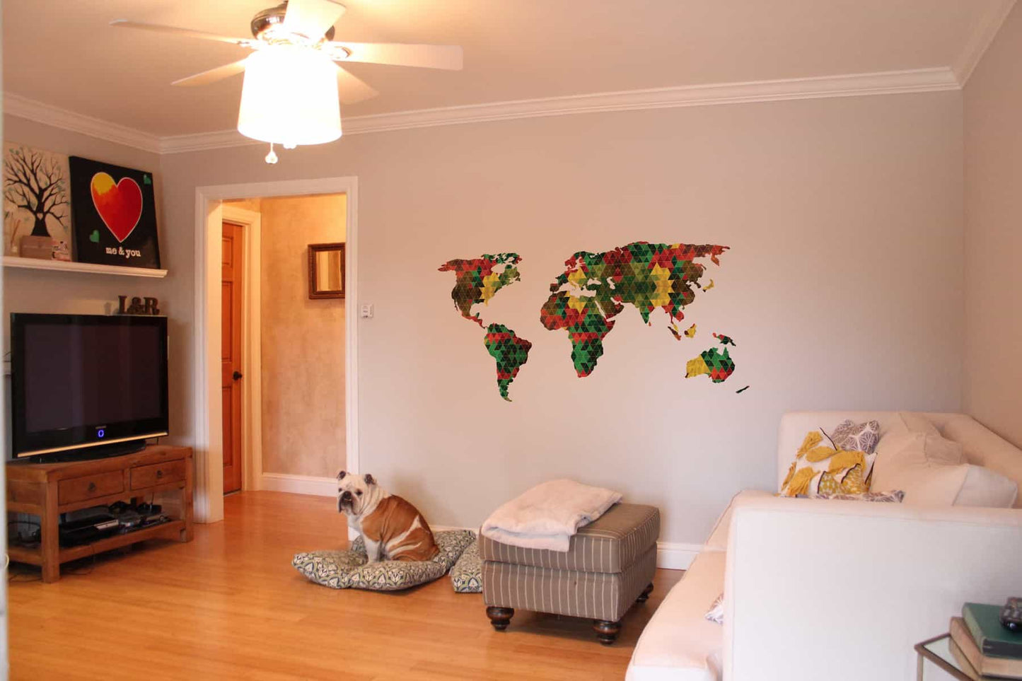 Triangle Pattern World Map Wall Sticker