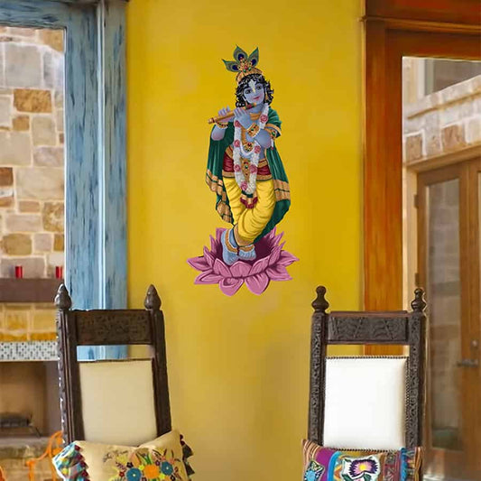 Krishna on a Lotus Painted Wall Sticker