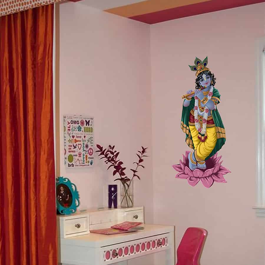 Krishna on a Lotus Painted Wall Sticker