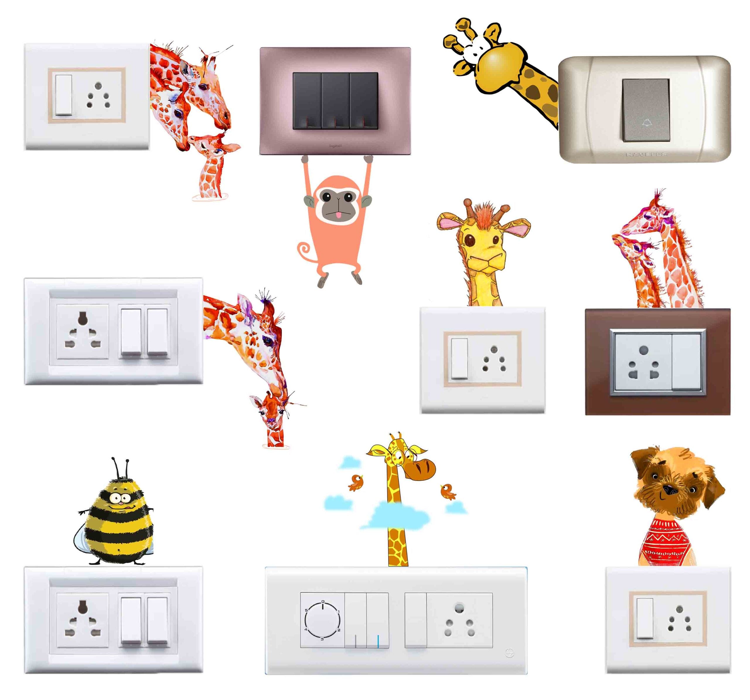 Main Switchboard Sticker Vinyl Colourful Animals Switchboard Sticker (Multicolour)- Set of 9 ...