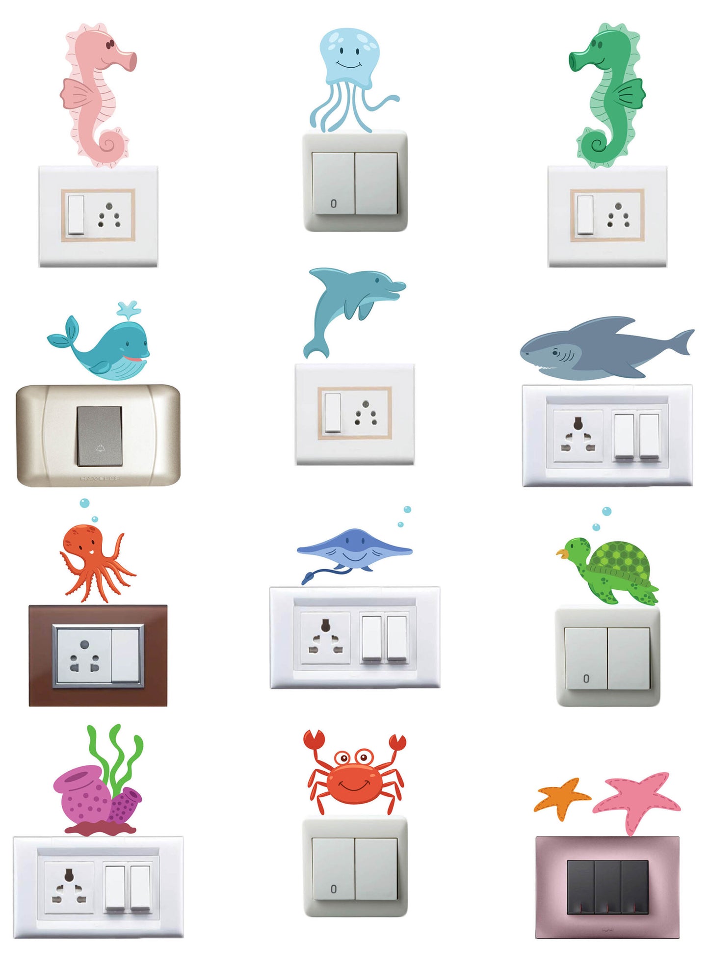 Colorful Sea Animals Switchboard Sticker - Set of 12