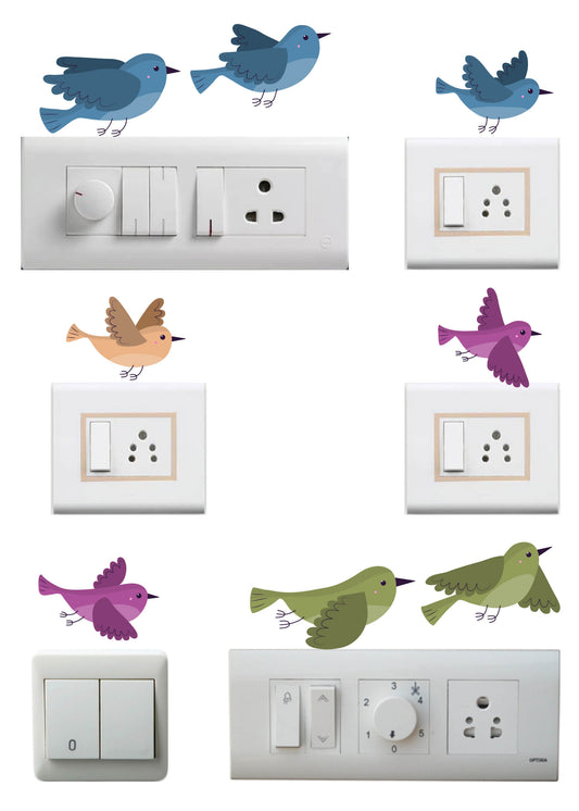 Flat Flying Birds Switchboard Sticker - Set of 8