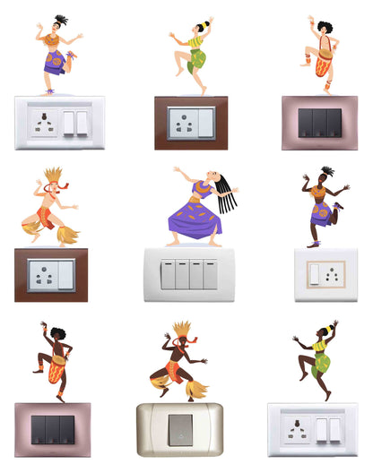 Vinyl African Dancer Set Switchboard Sticker - Set of 9 (Multicolor)