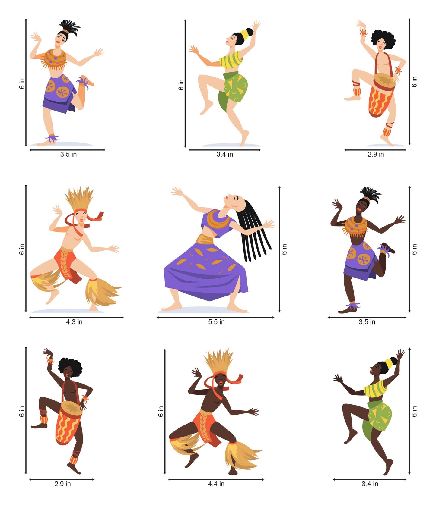 Vinyl African Dancer Set Switchboard Sticker - Set of 9 (Multicolor)