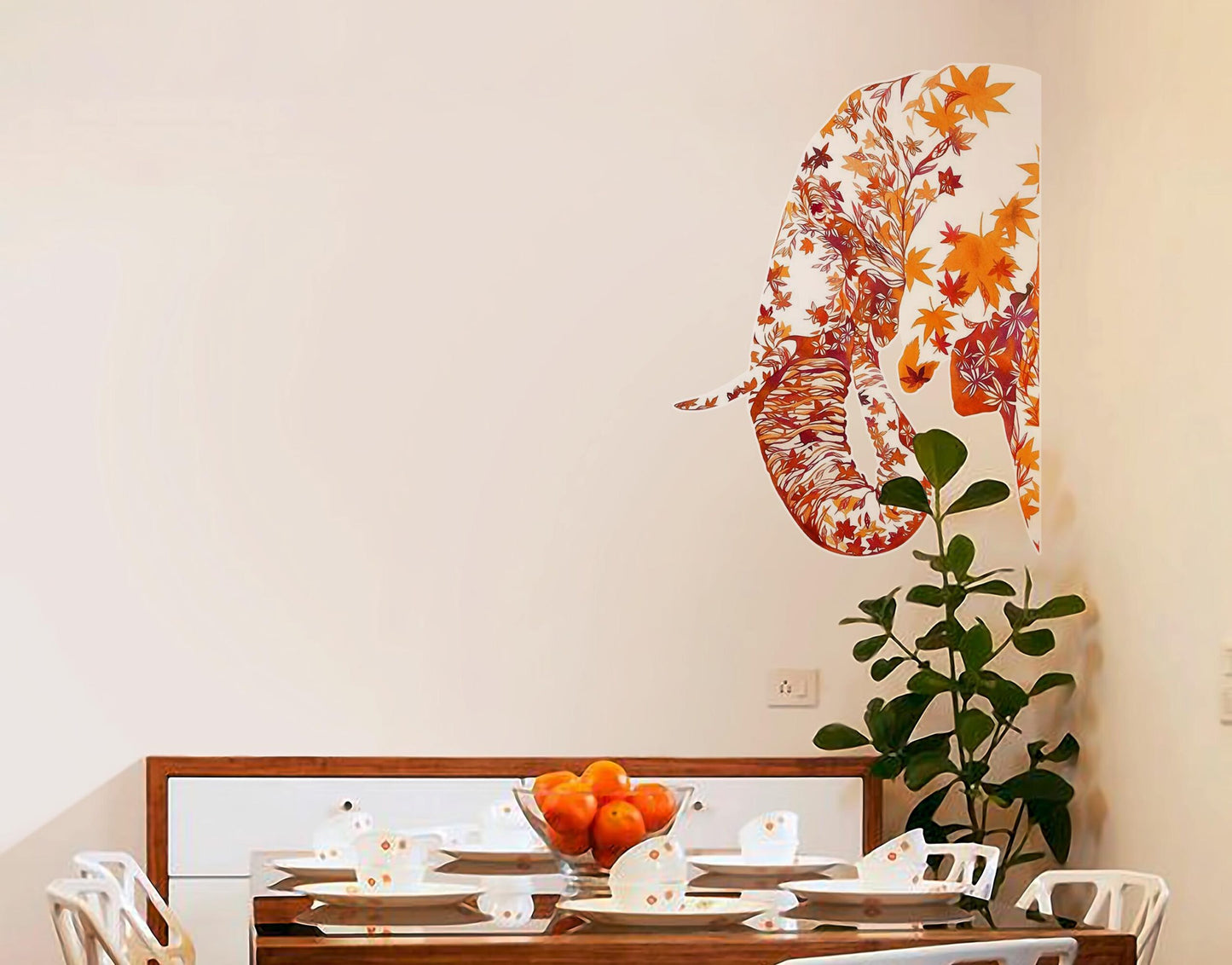 Different Countries Leaves elephant wall sticker