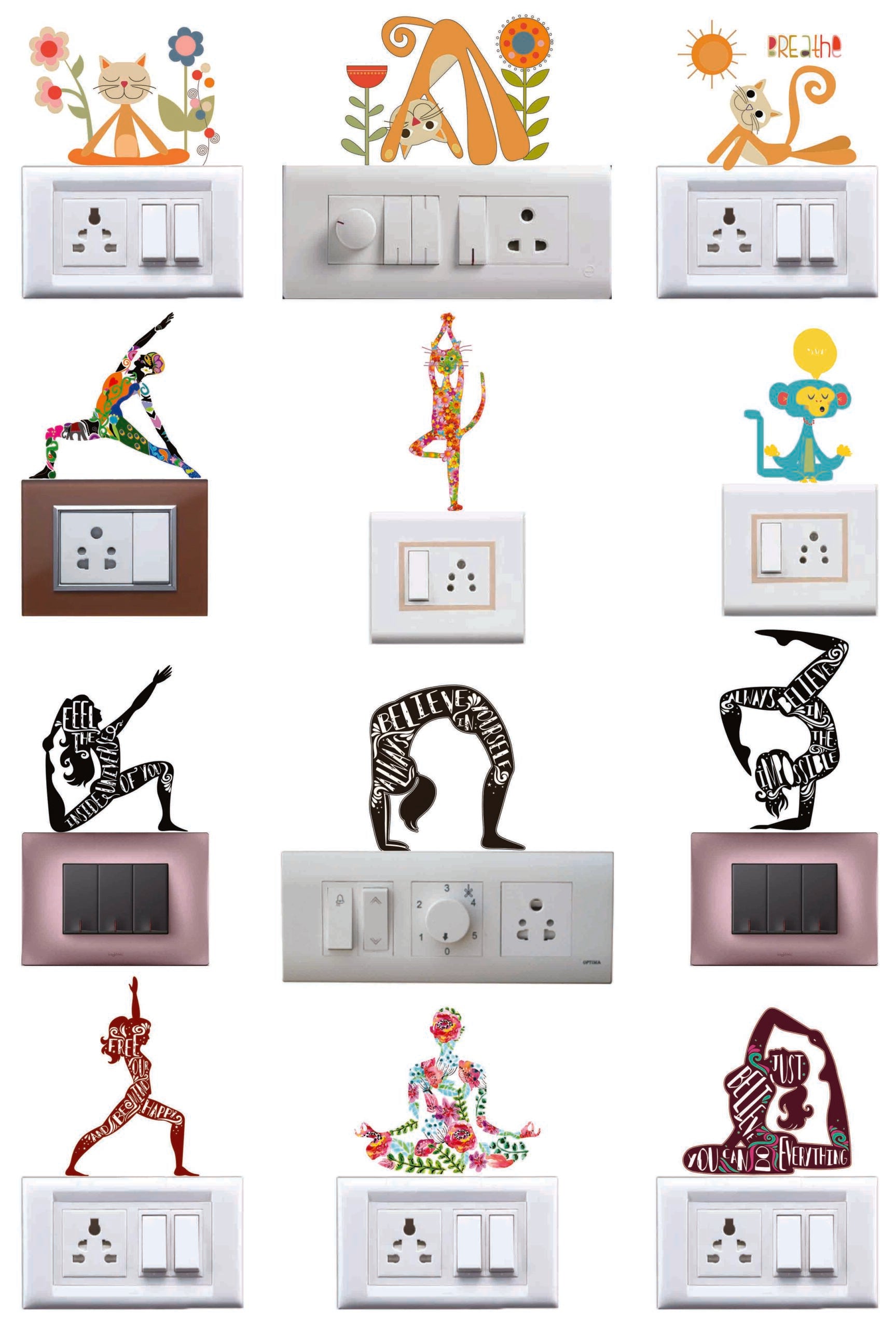 Yoga Series Vinyl Switchboard Sticker ( Multicolour , Set of 12 ...