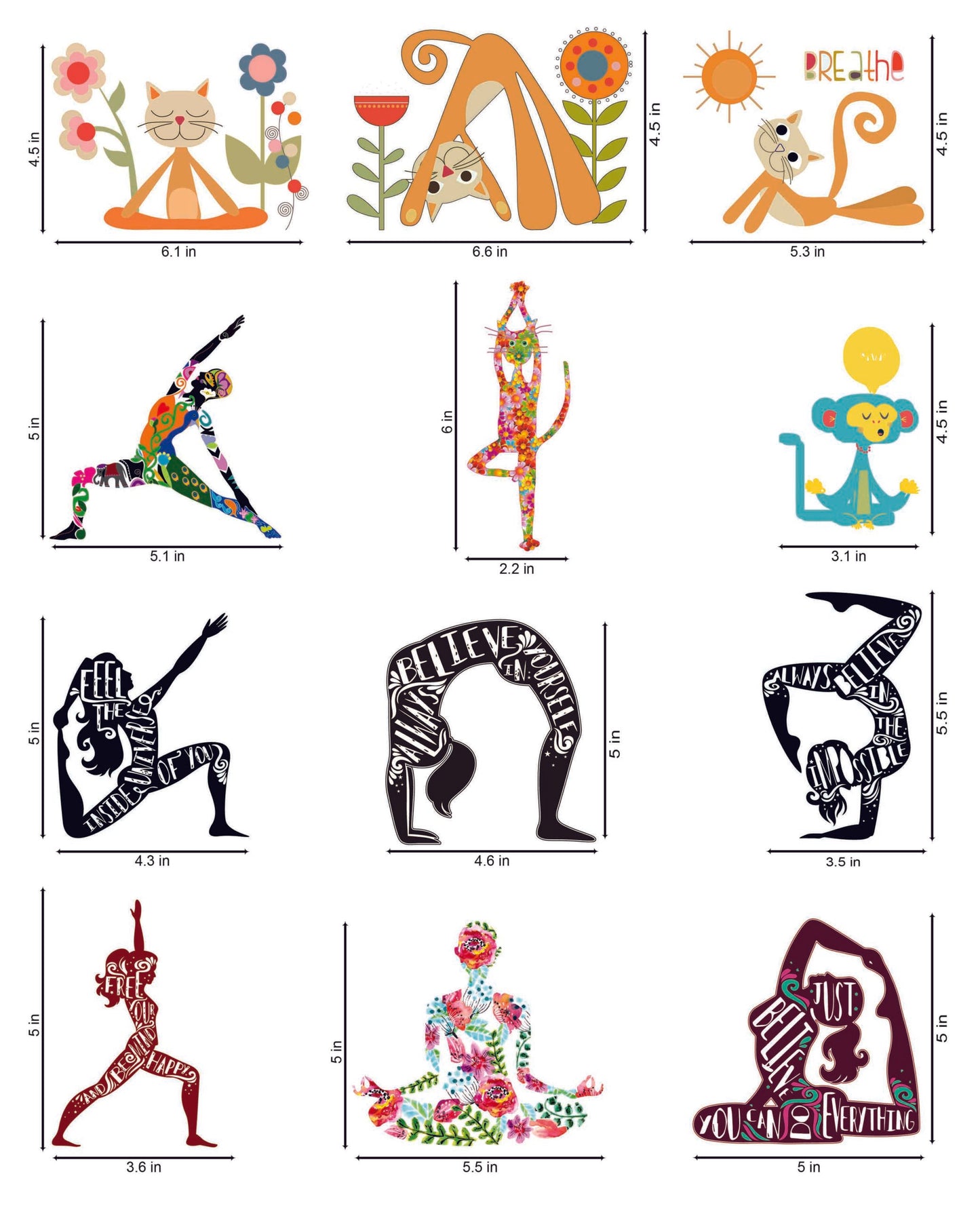 Yoga Series Vinyl Switchboard Sticker ( Multicolour , Set of 12 )