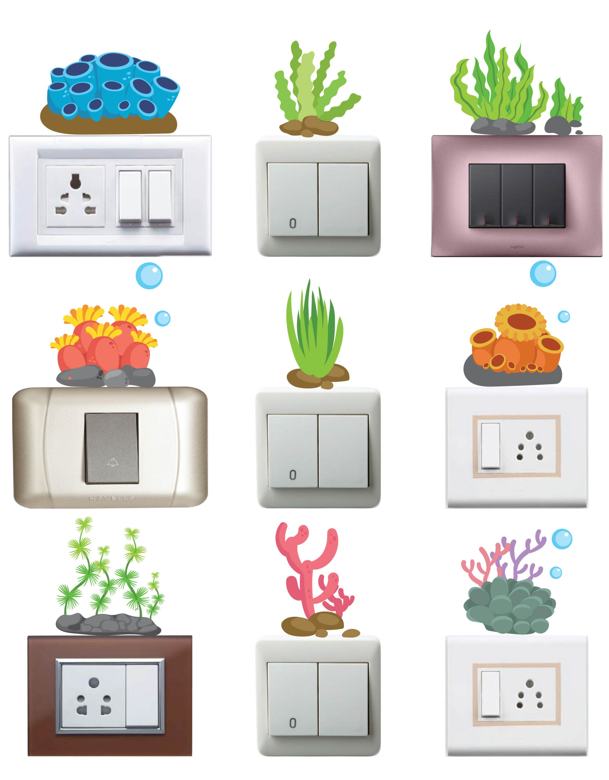 Main Switchboard Sticker Coloured Sealife Elements Switchboard Sticker - Set of 9 – WallDesign