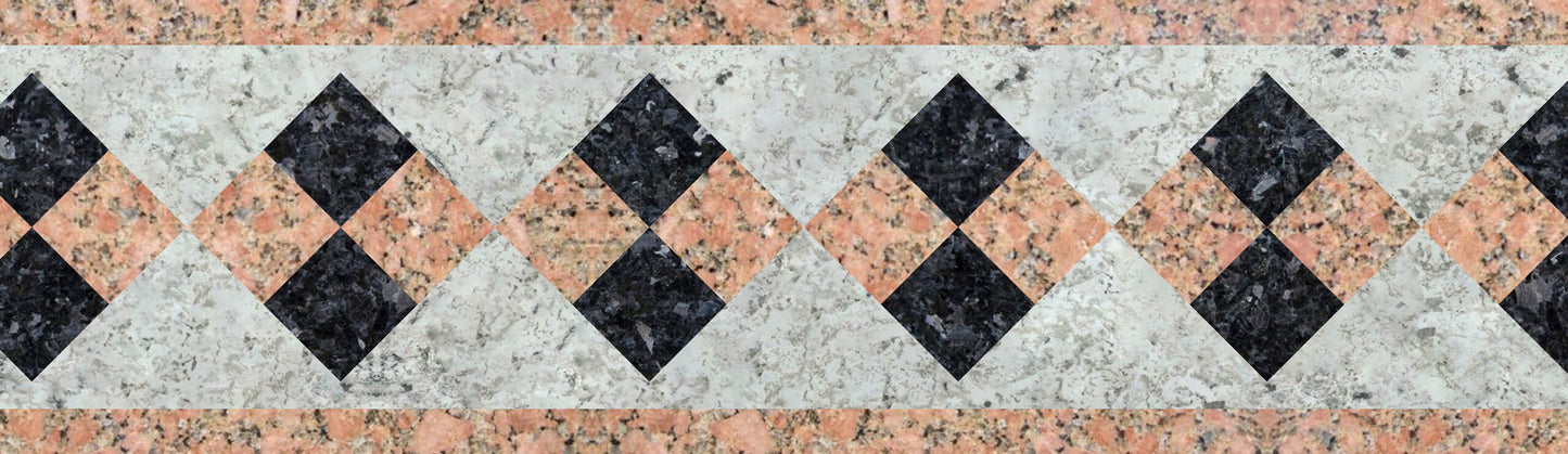 Marble Stone Inlay Square Diamond Pattern Tile Border