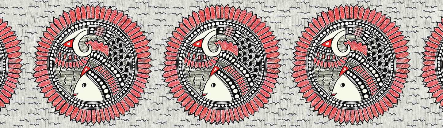 Decorative Artistic Fish Grey Ethnic Wallpaper Border