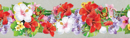 Orchid Hibiscus Flowers With Butterflies Wall Border