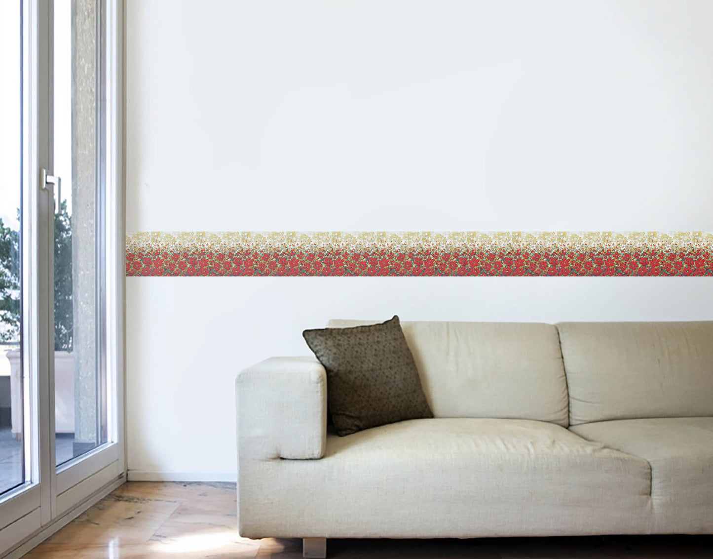 Designer Artistic Red and White Flowers Wall Border Sticker