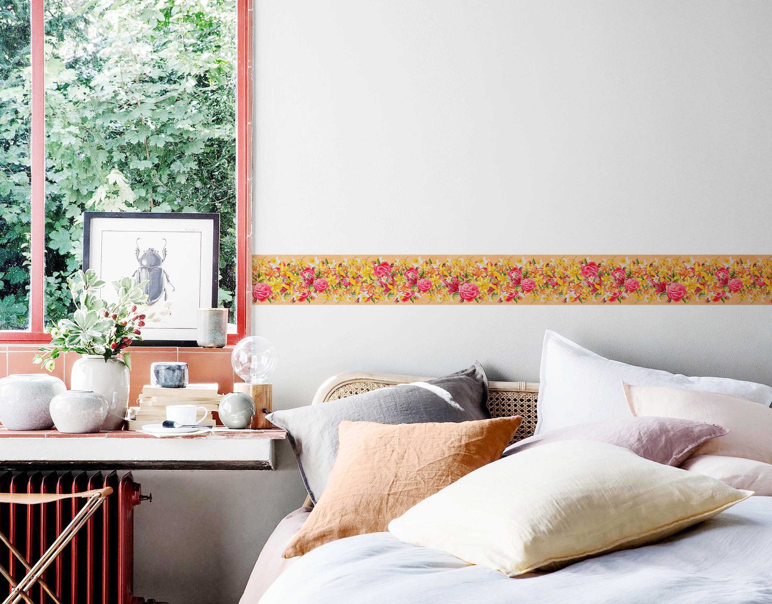 Artistic Multi Flowers Painted Modern Wallpaper Border – WallDesign