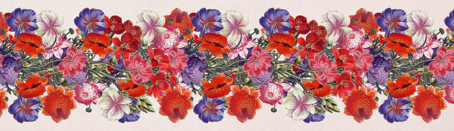 Multicolor Flowers With Running Branches Border Wallpaper