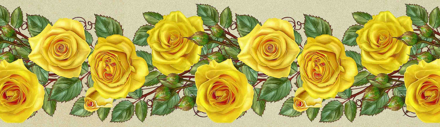 Yellow Rose With Leaves Flowers Painted Wall Border