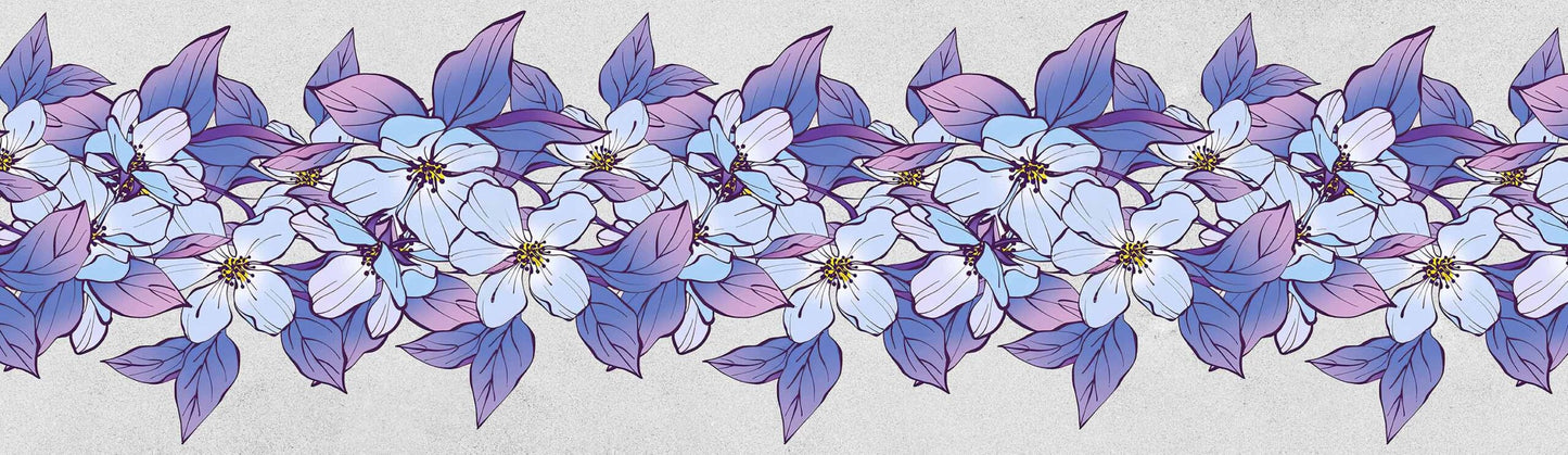 Blue Columbine Flowers With Leaves Wallpaper Frieze Border