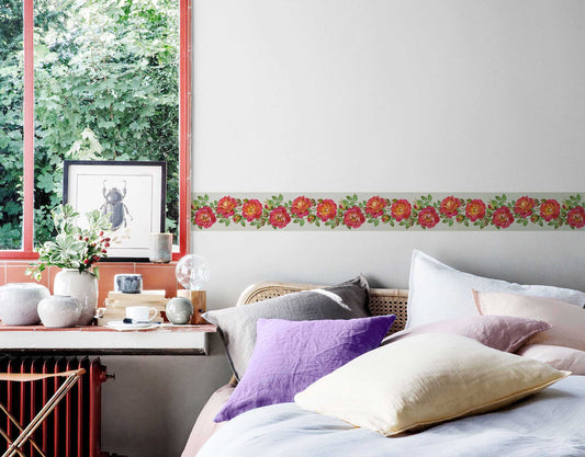 Floribunda Flowers and Leaves Wall Sticker Border